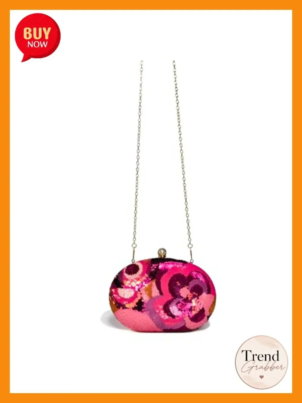 Women's Floral Sequin Clutch Purse, Sparkly Evening Bag, Detachable Chain